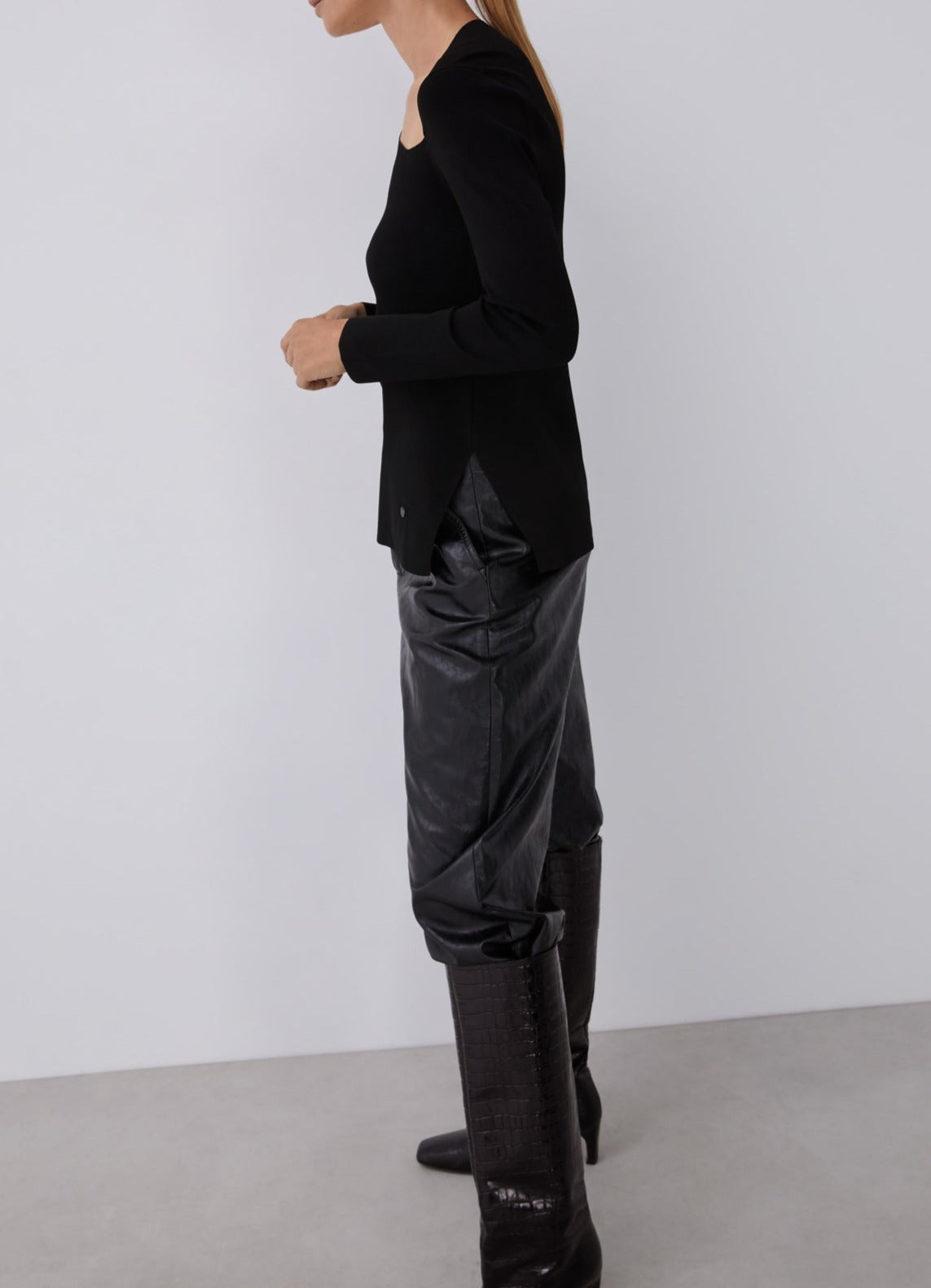 Black Asymmetrical Neckline Sweater