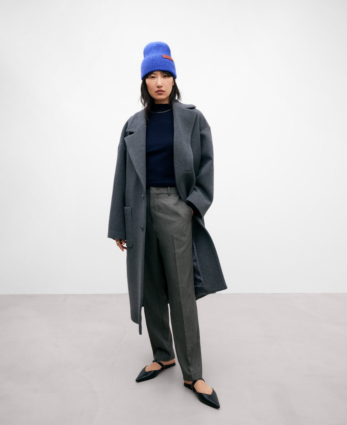 Navy Blue Merino Wool Ribbed Sweater For Women