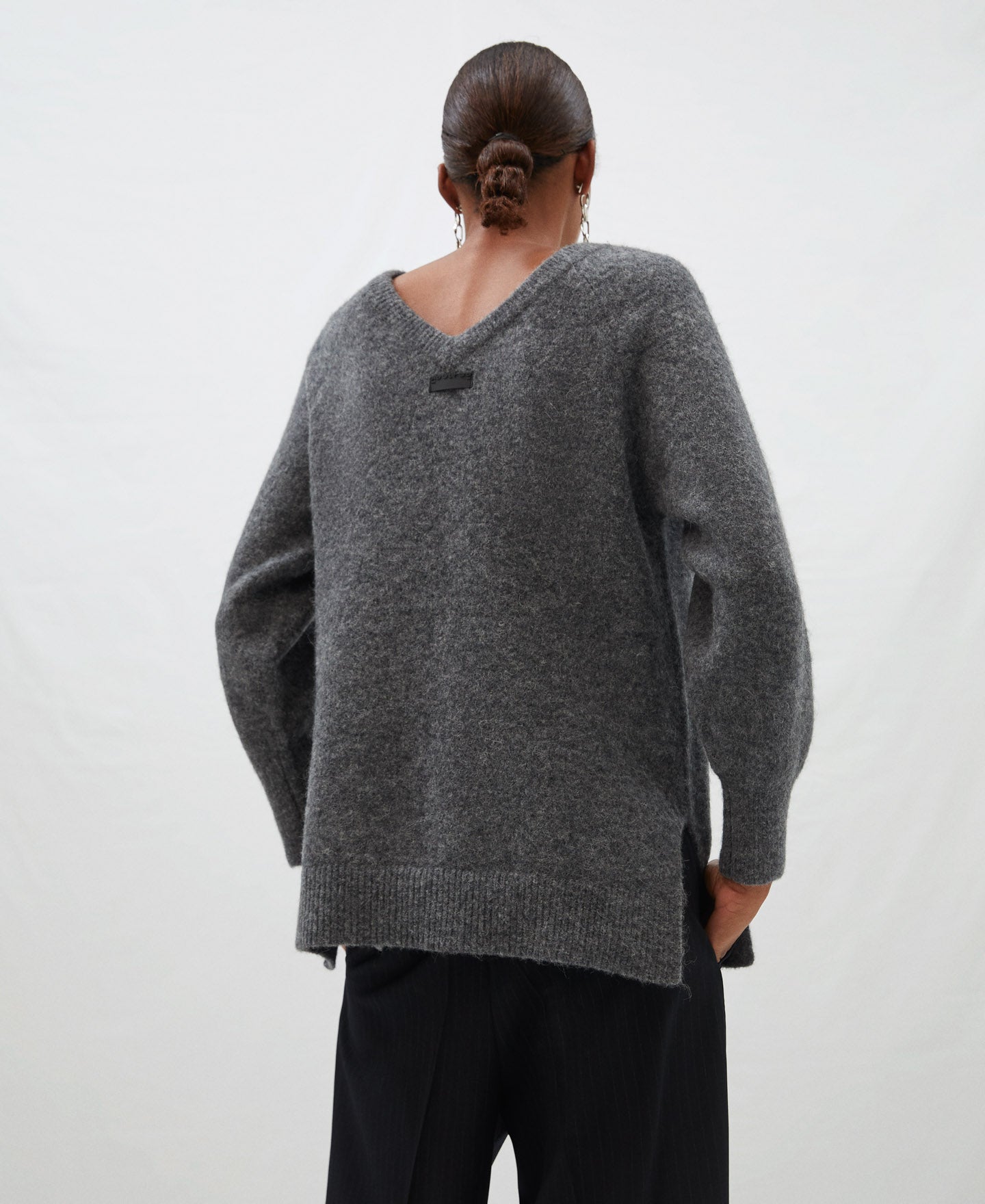 Grey Double Neckline Wool And Alpaca Sweater