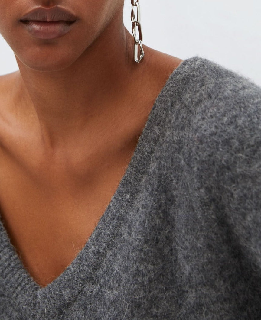 Grey Double Neckline Wool And Alpaca Sweater