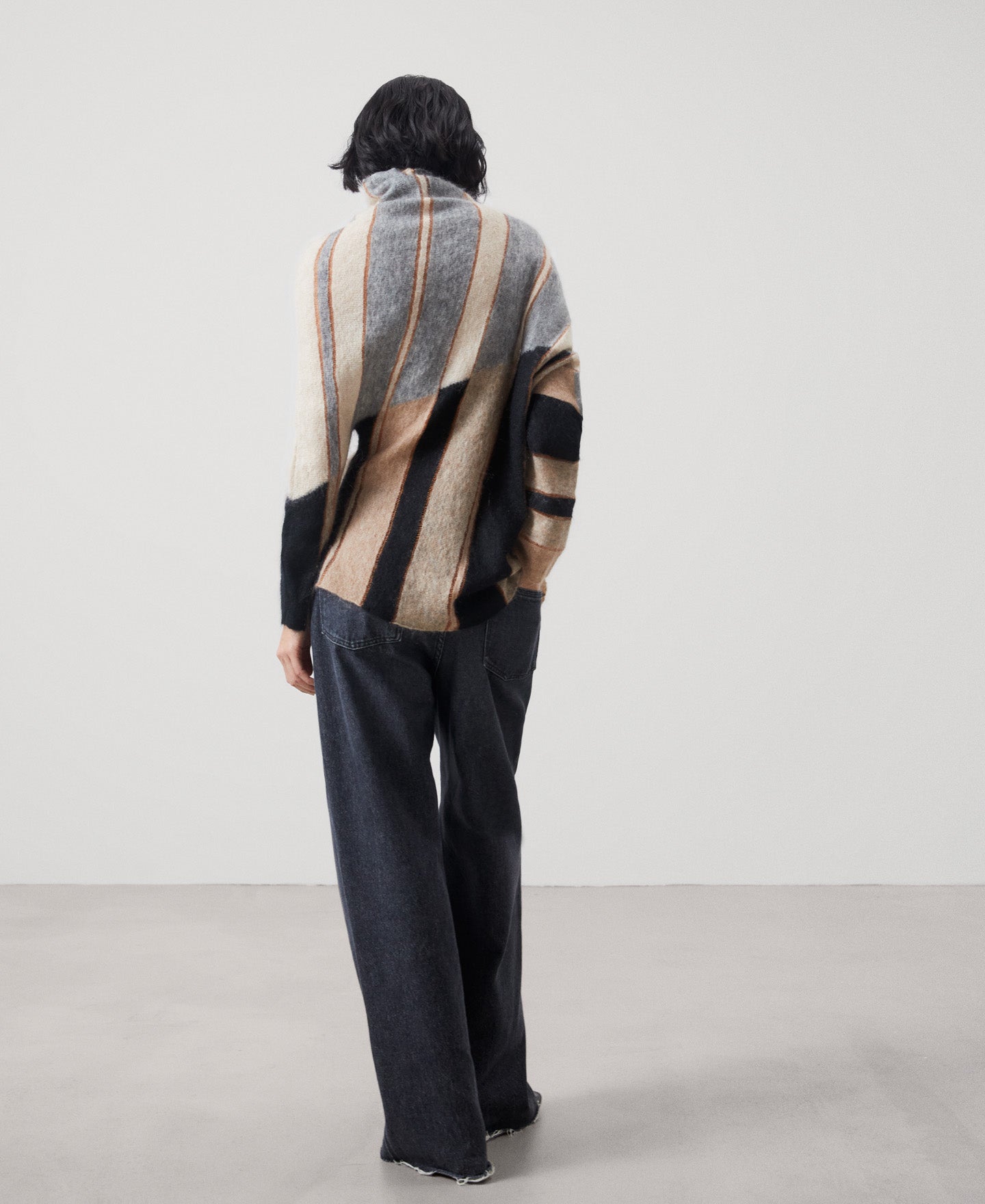 Black Stripe Mohair Fabric Intarsia Sweater