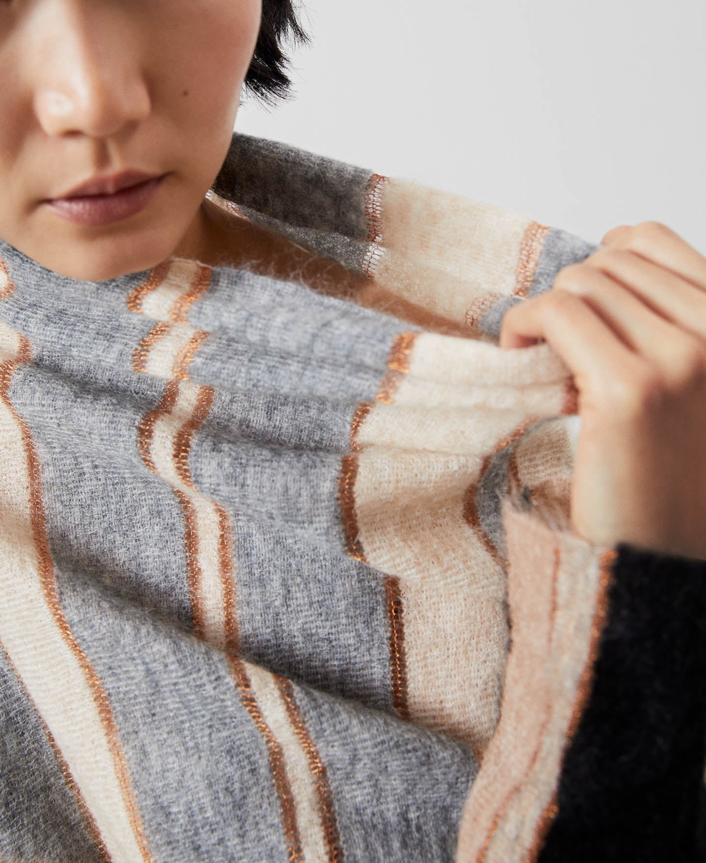 Black Stripe Mohair Fabric Intarsia Sweater