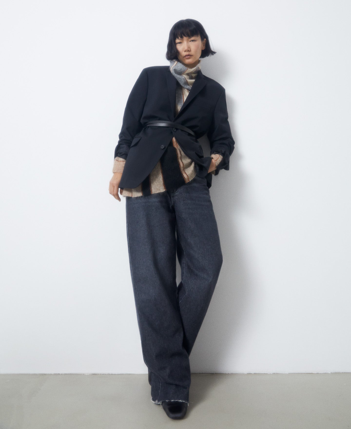 Black Stripe Mohair Fabric Intarsia Sweater