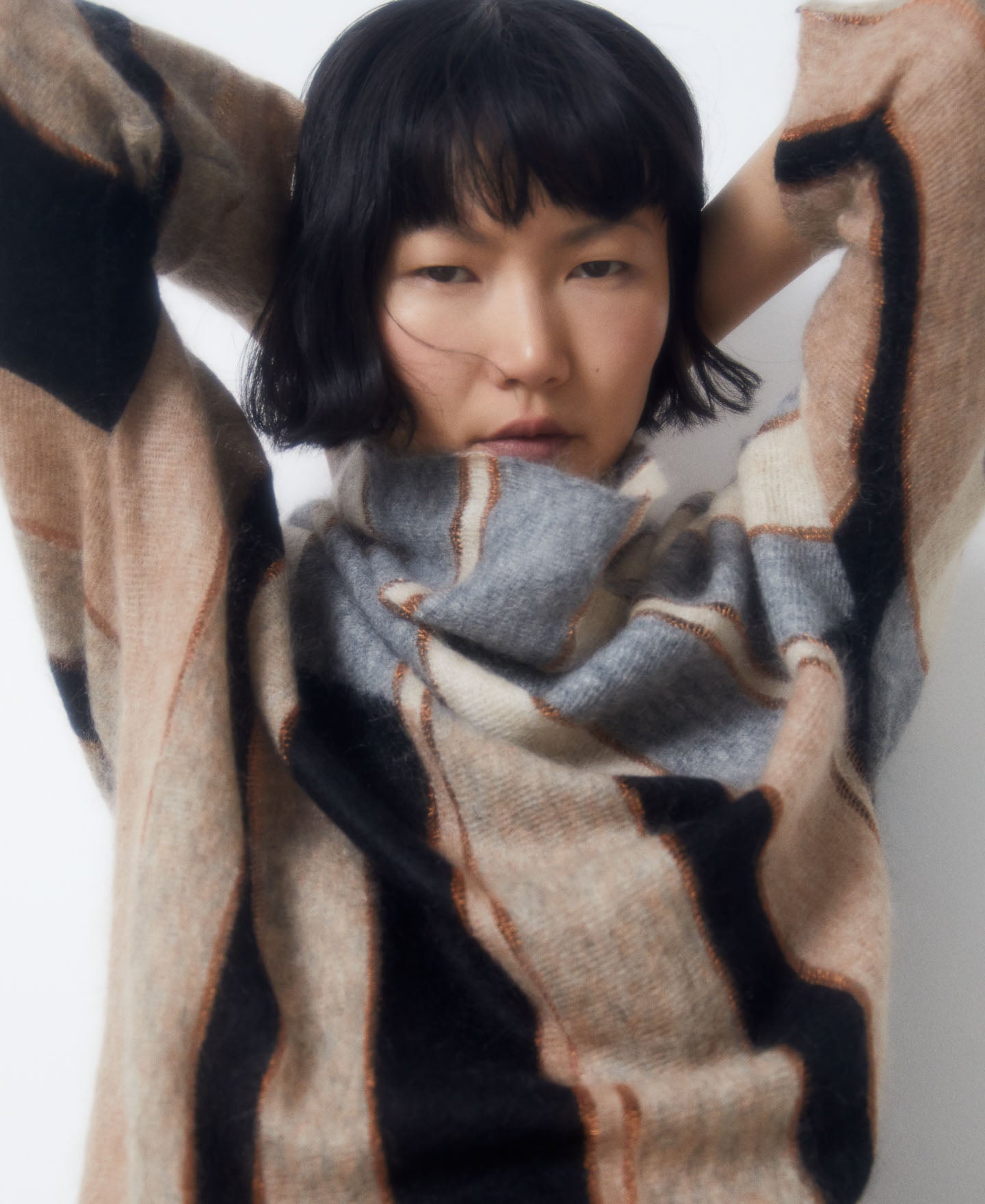 Black Stripe Mohair Fabric Intarsia Sweater