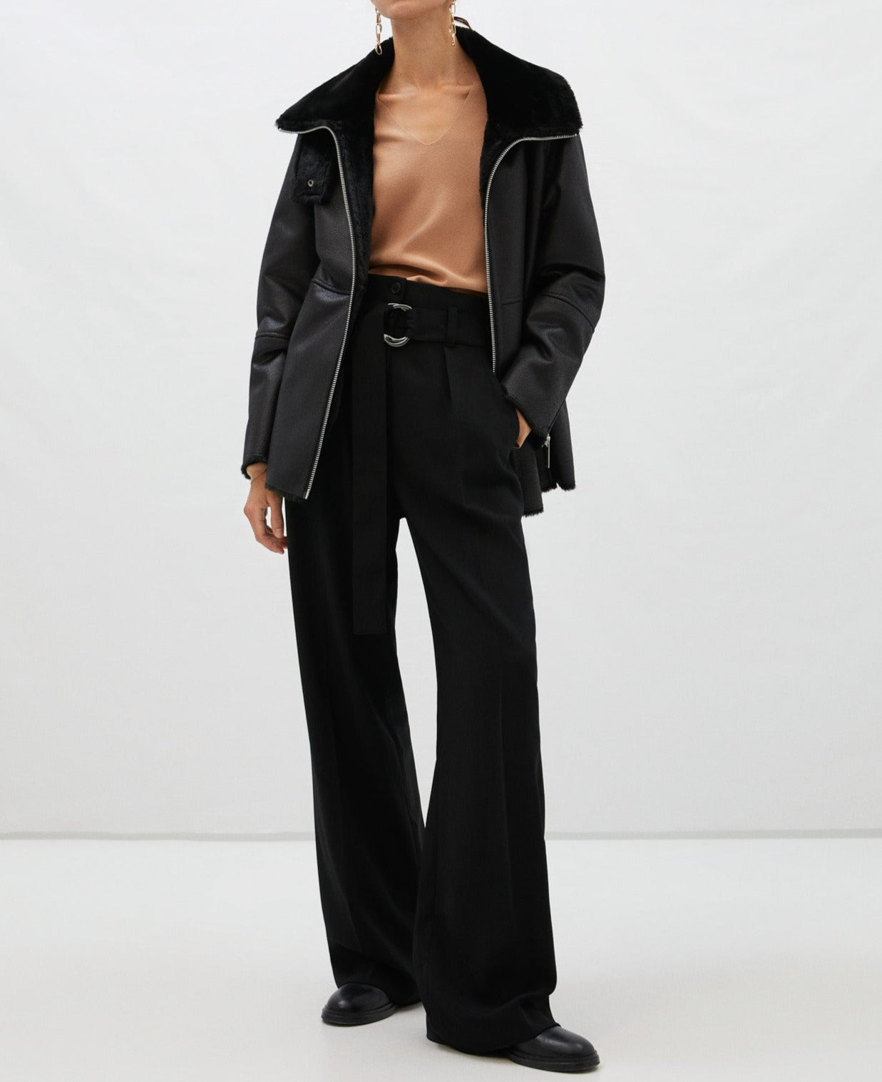 Camel V-Neck Pullover With Slits