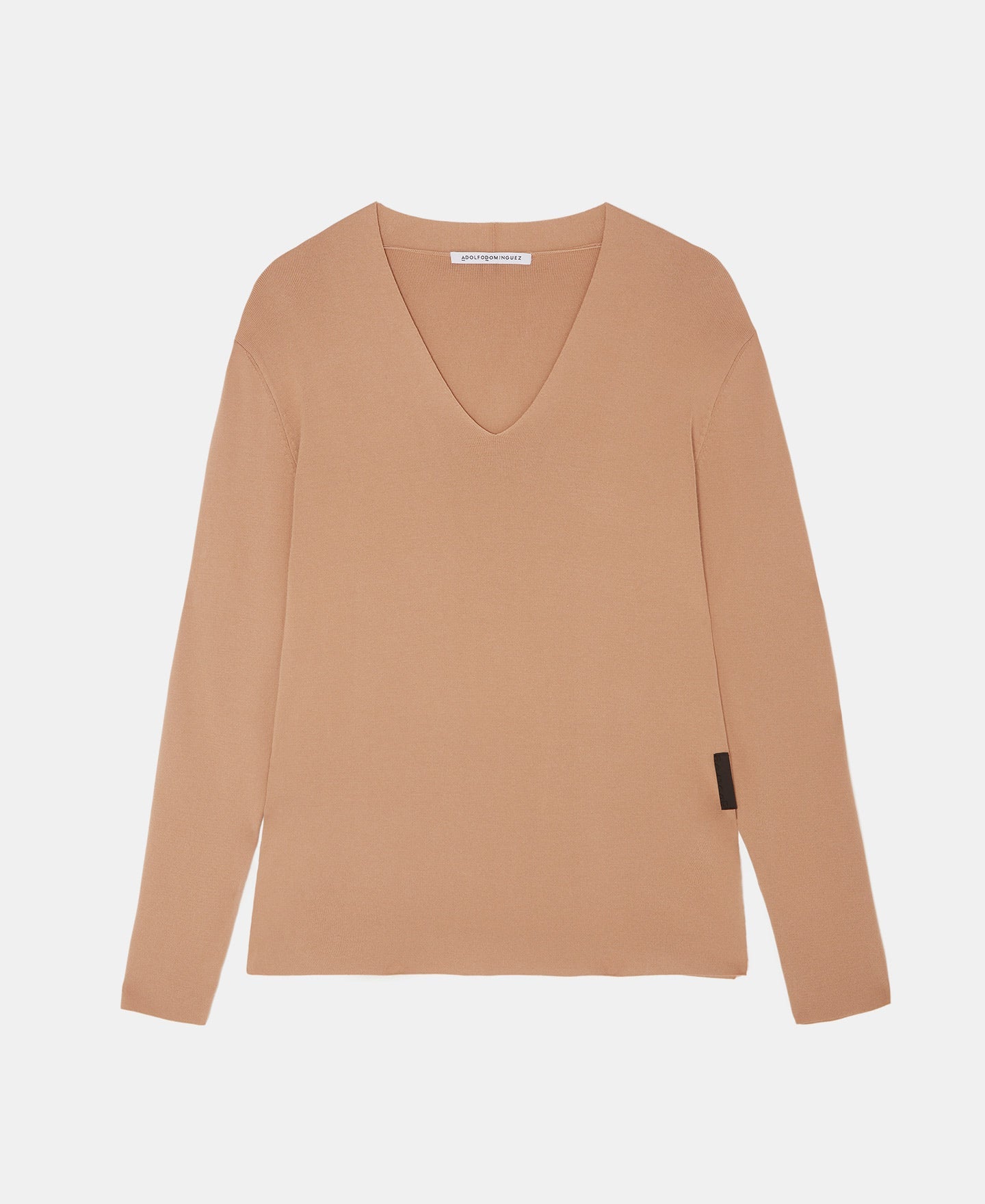 Camel V-Neck Pullover With Slits