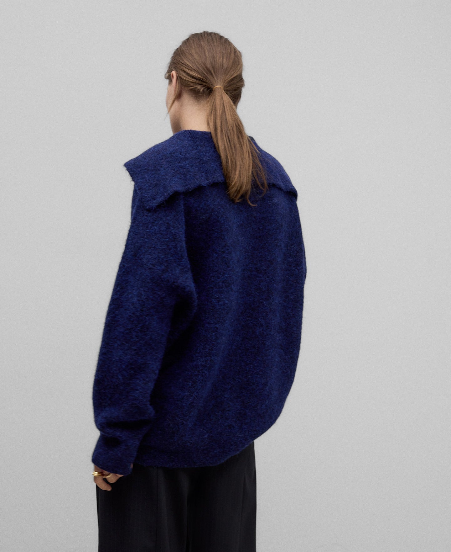 Merino wool perkins neck sweater woman in blue