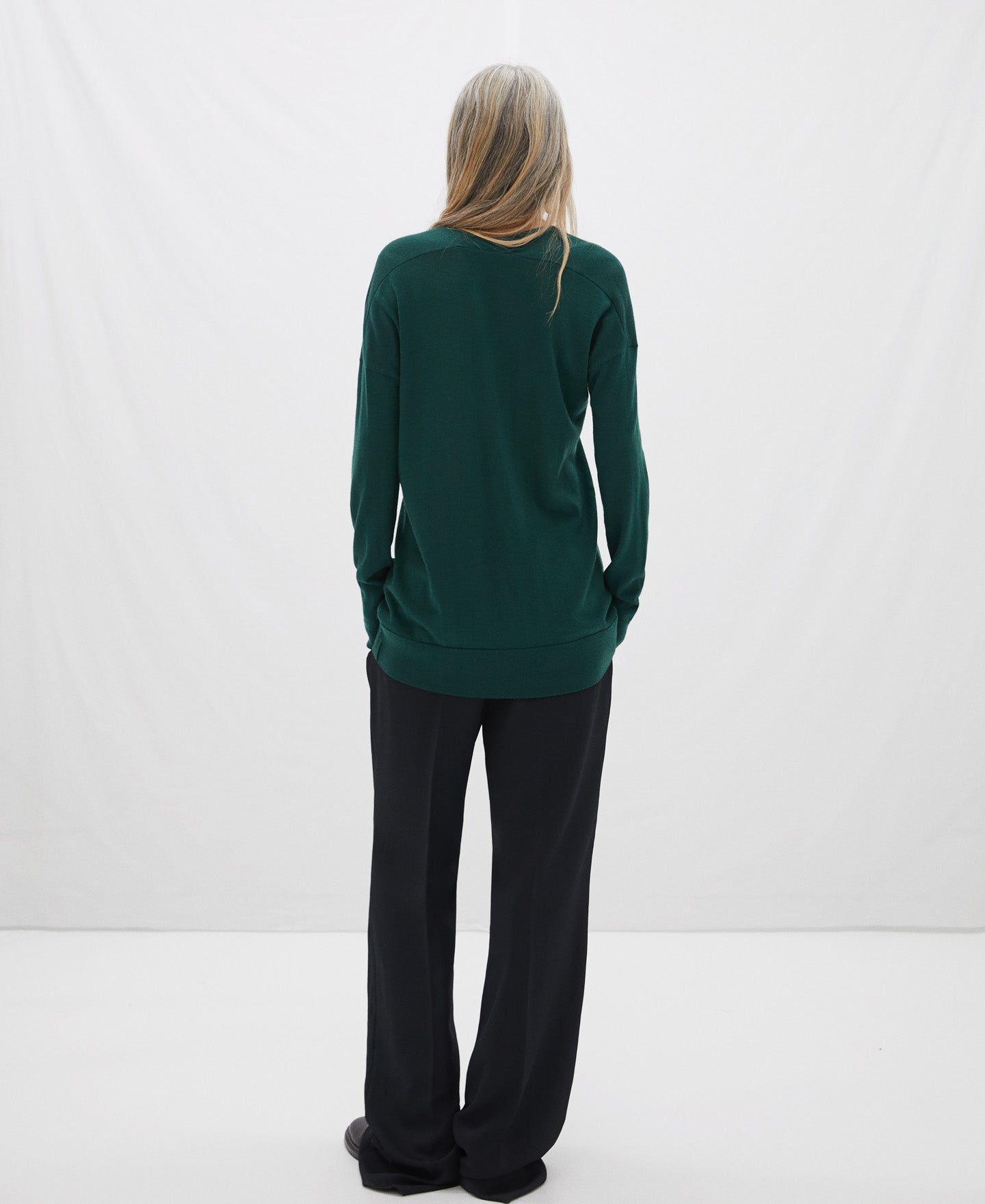 Green V-Neck Sweater In Merino Wool