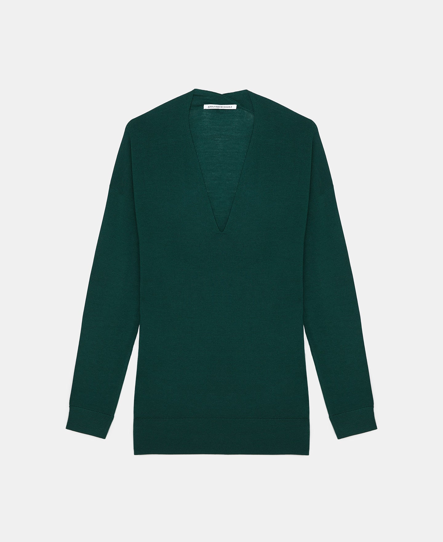 Green V-Neck Sweater In Merino Wool