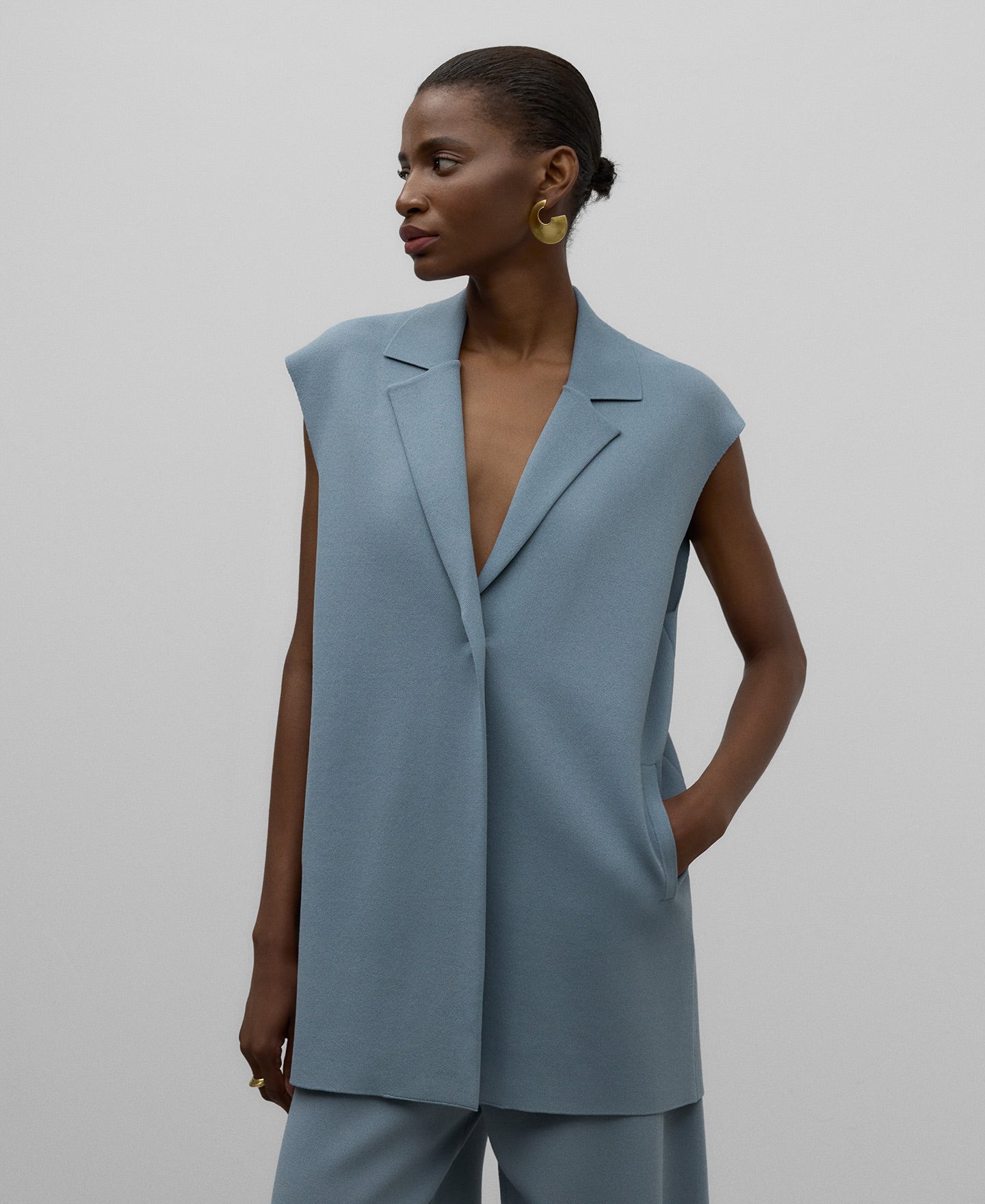 Knit lapel vest woman in grey/blue