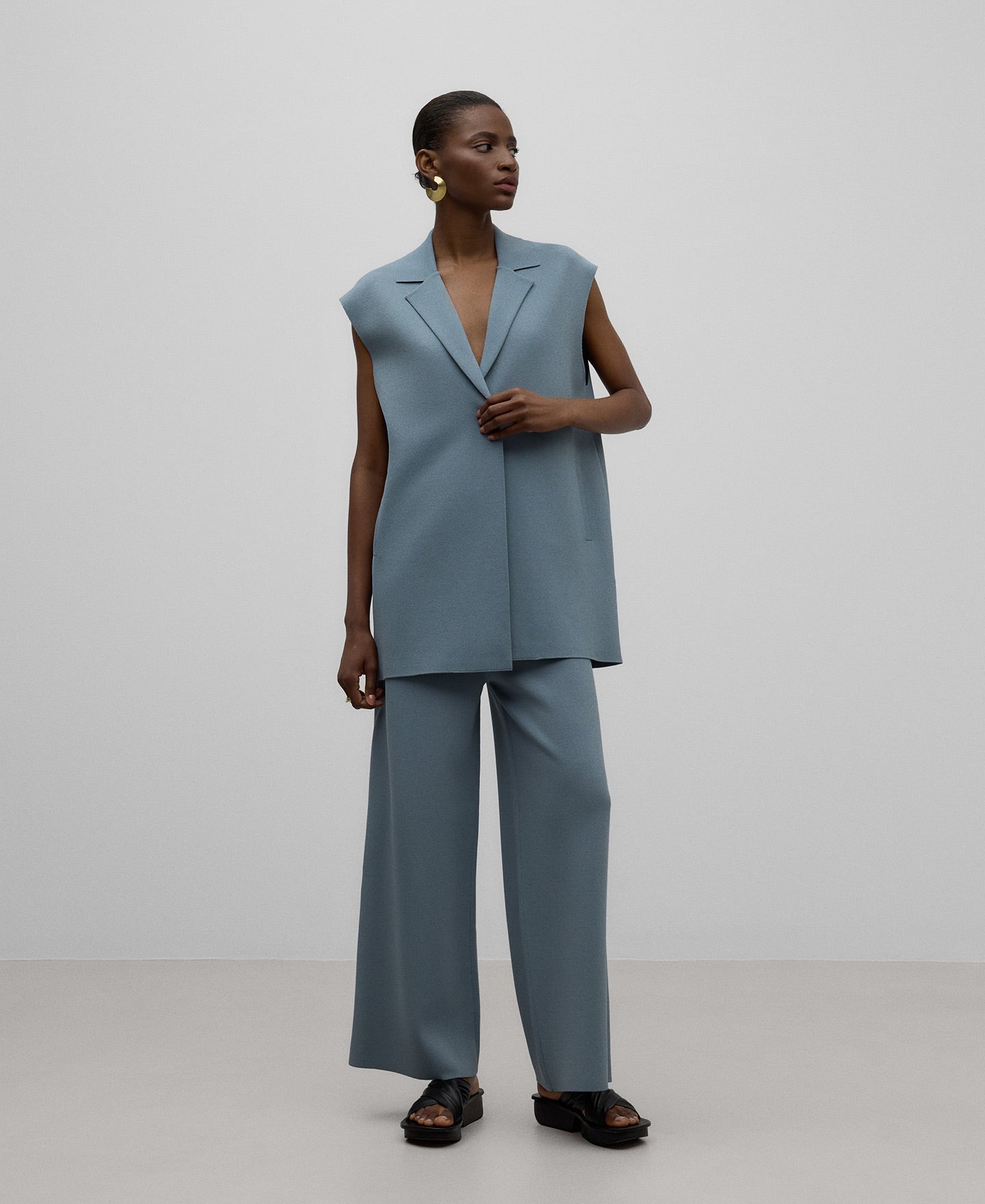 Knit lapel vest woman in grey/blue