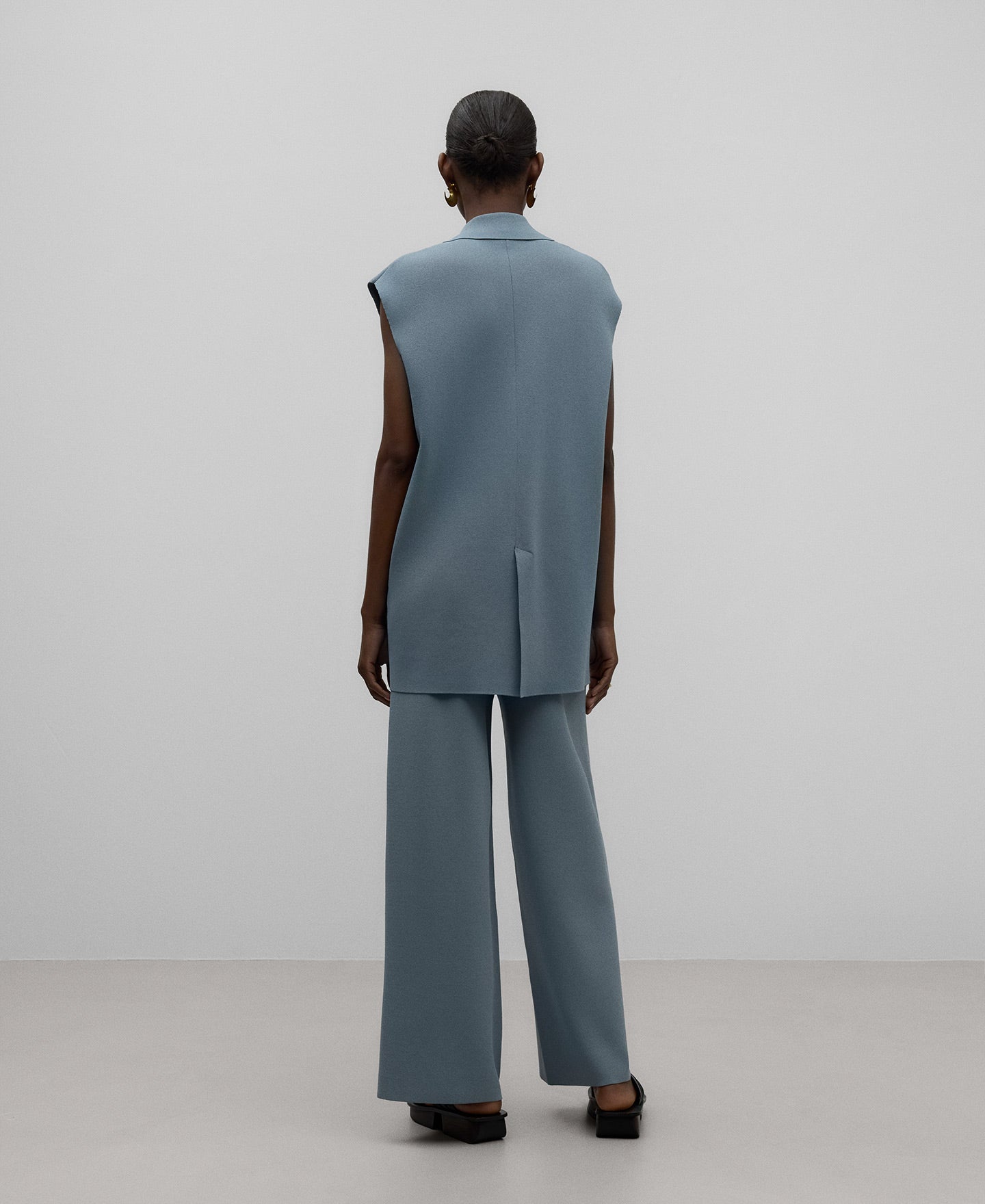 Knit lapel vest woman in grey/blue