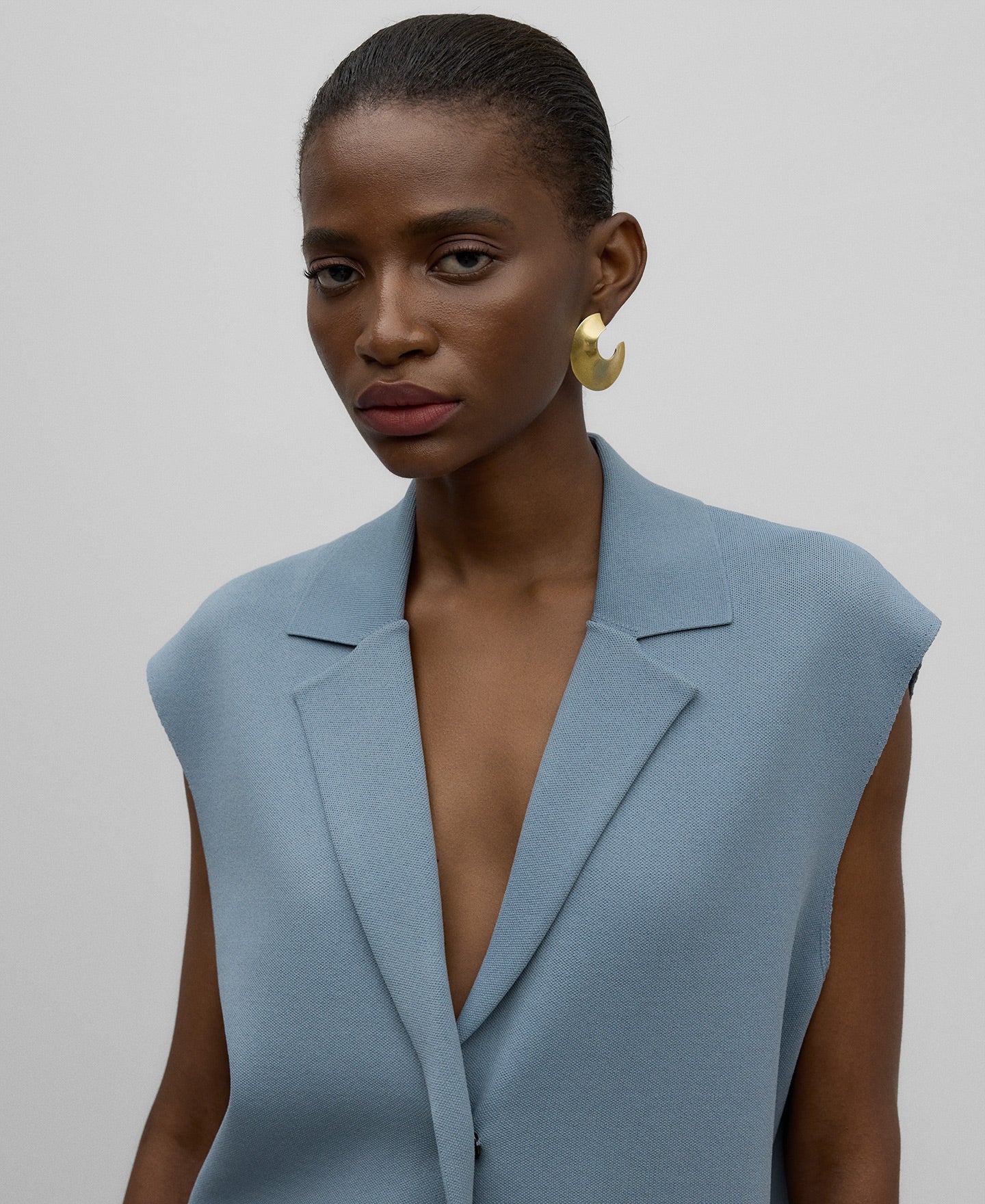 Knit lapel vest woman in grey/blue