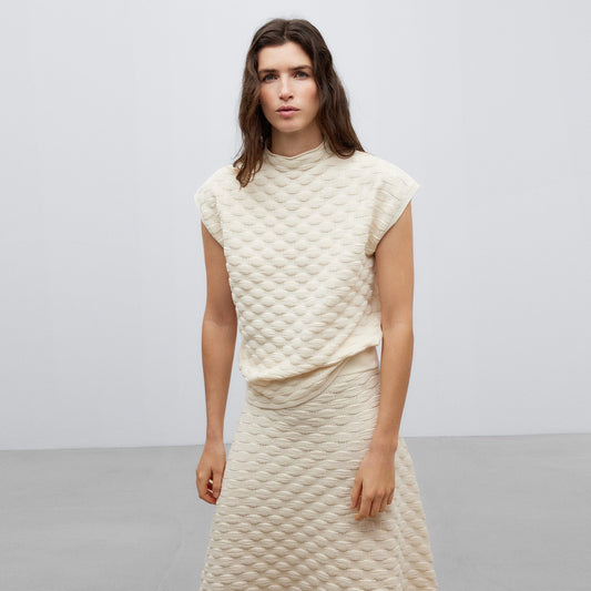 Light Cream Cotton Basket Weave Vest