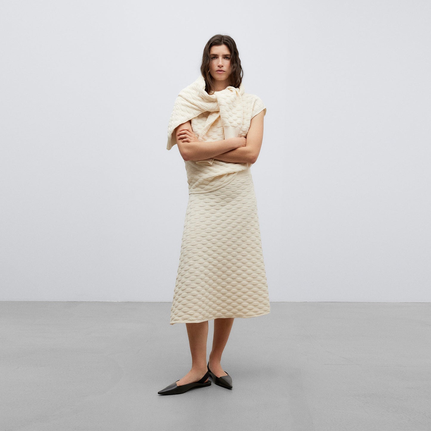 Light Cream Cotton Basket Weave Vest