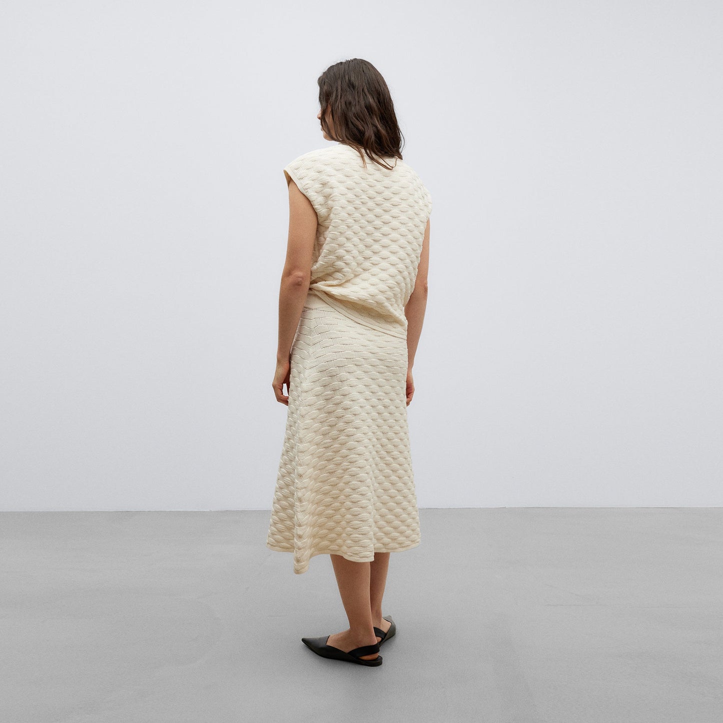 Light Cream Cotton Basket Weave Vest