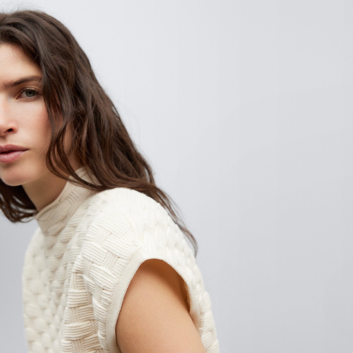 Light Cream Cotton Basket Weave Vest