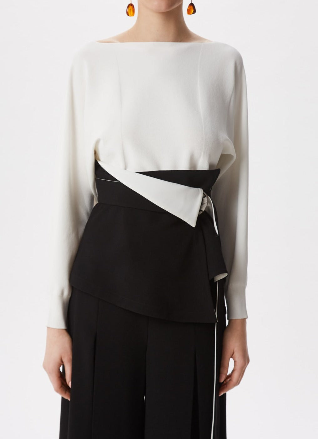 Black/White Bicolour Sash Belt With Half Moon Buckle