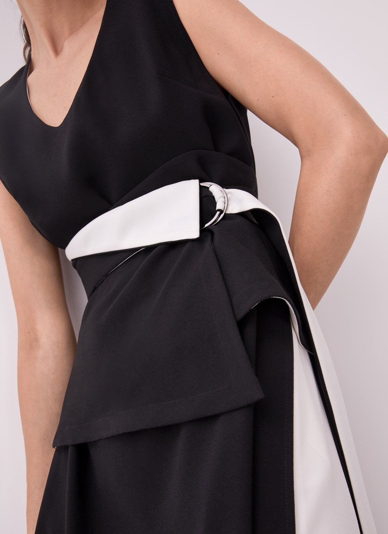 Black/White Bicolour Sash Belt With Half Moon Buckle