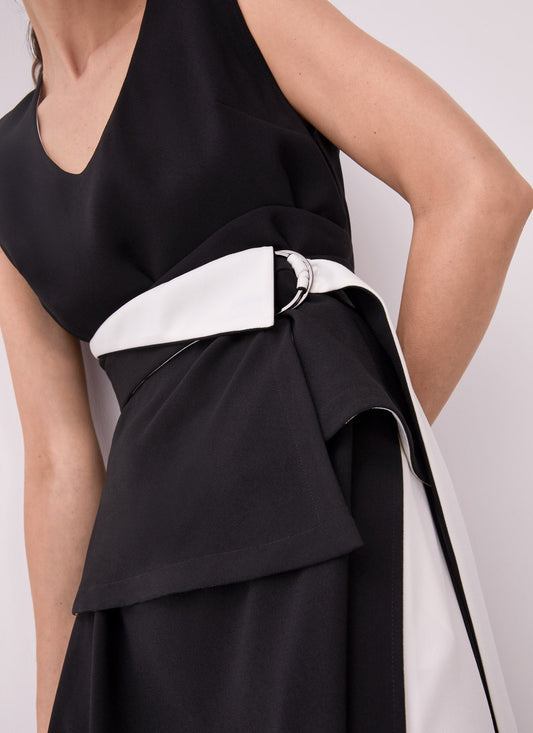 Black/White Bicolour Sash Belt With Half Moon Buckle