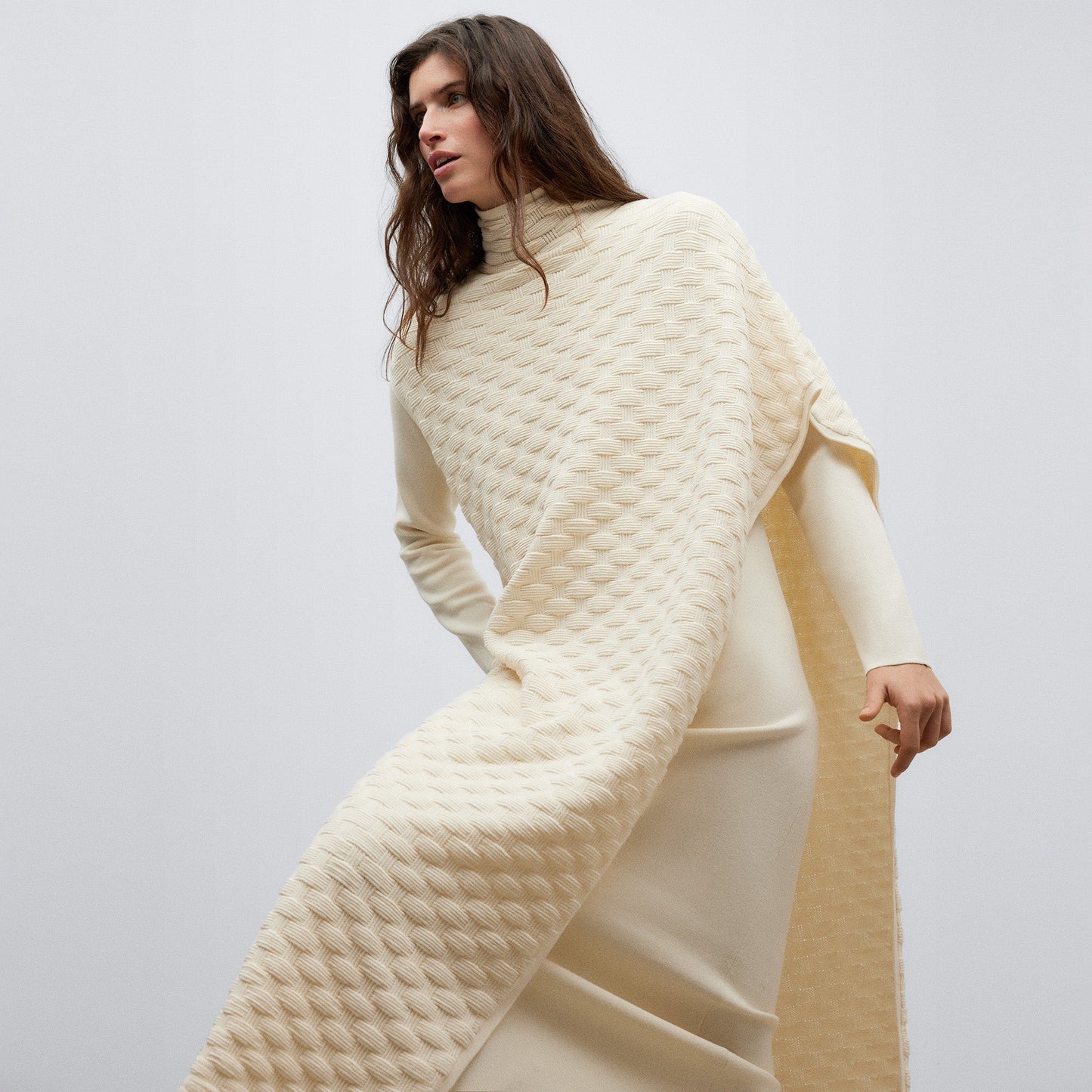 Light Cream Cotton Basket Weave Cape