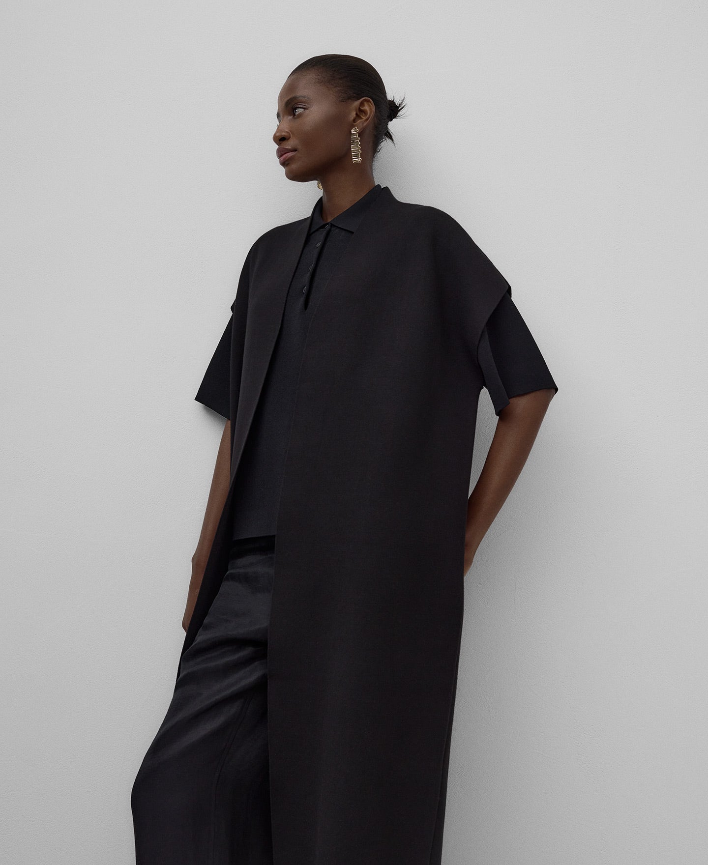 Black Knit Long Vest For Women