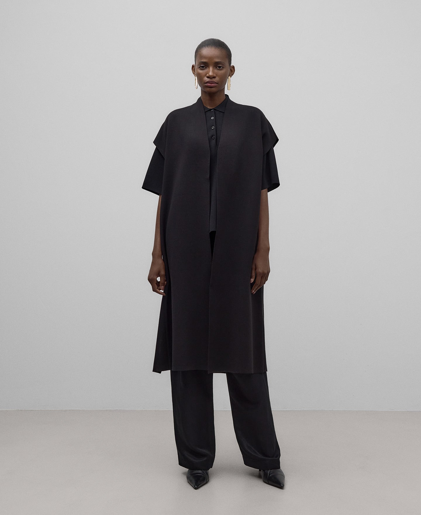 Black Knit Long Vest For Women