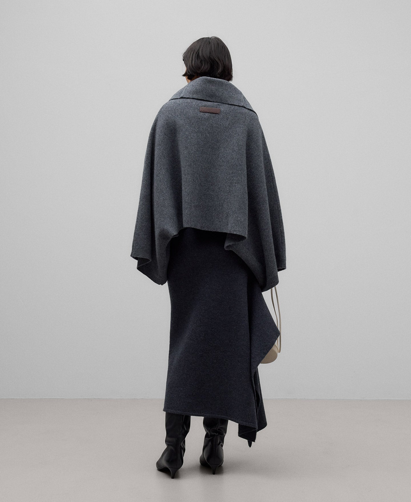 Short melange grey wool cape woman in grey melange