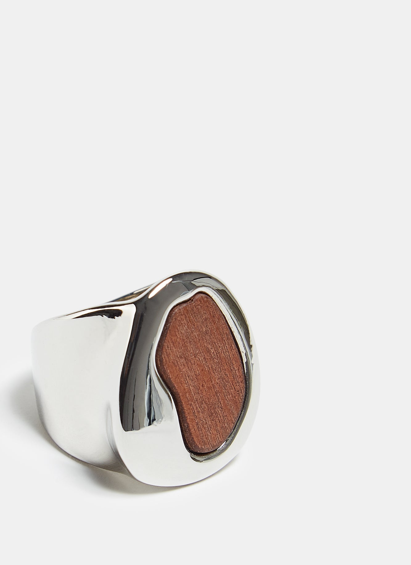 Silver Ring With Wooden Shape