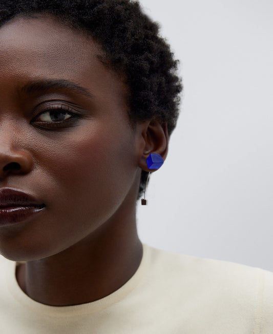 Ink Blue Resin And Brass Earrings