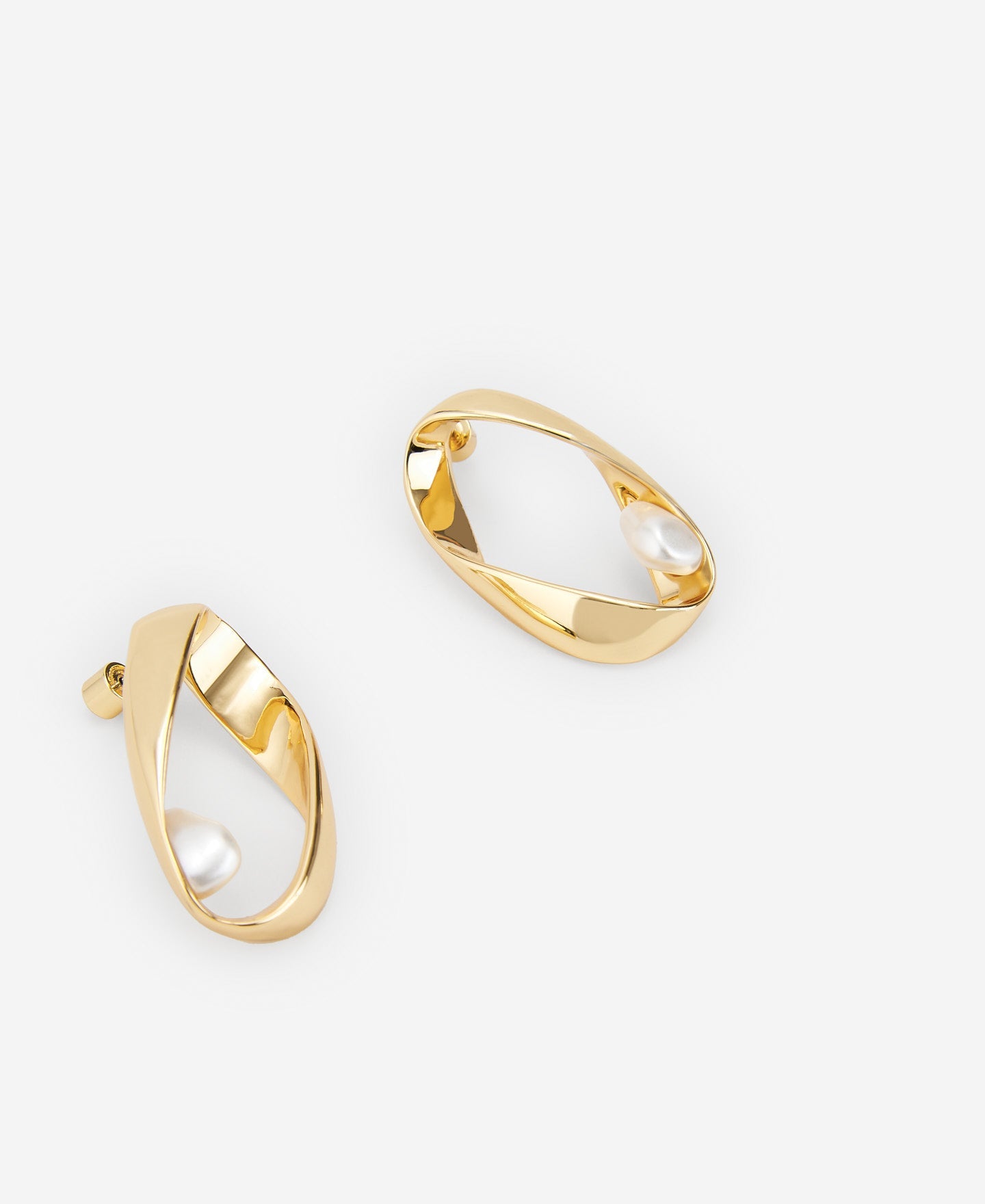 Gold Synthetic Pearl Twist Earring Woman