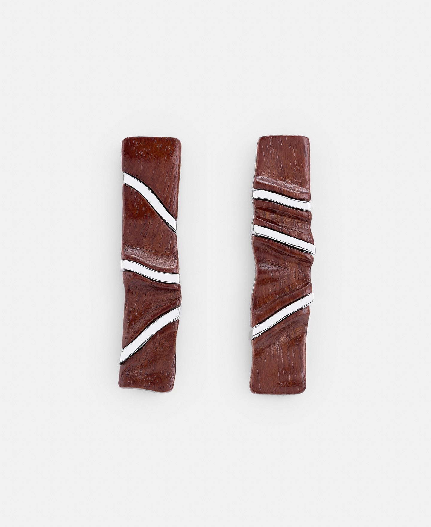 Silver Wood And Metal Earrings