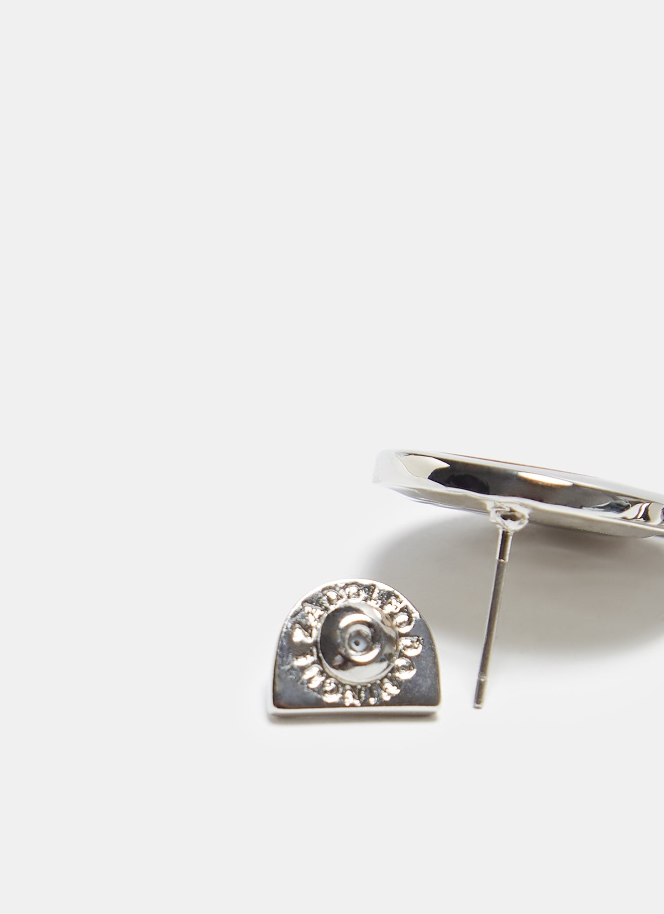 Silver Short Earrings With Wooden Shape