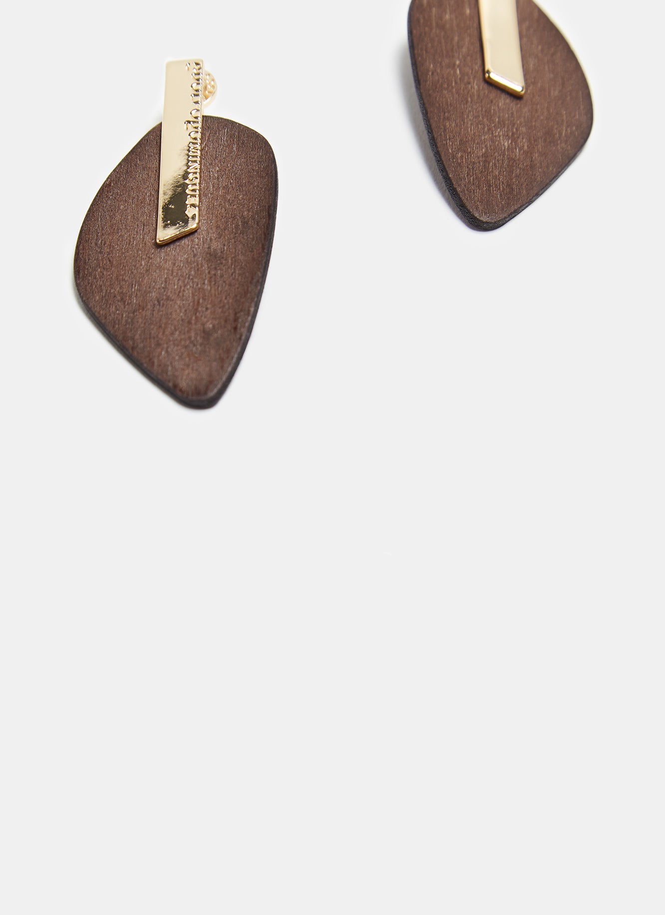 Gold Long Earrings With Wooden Shape