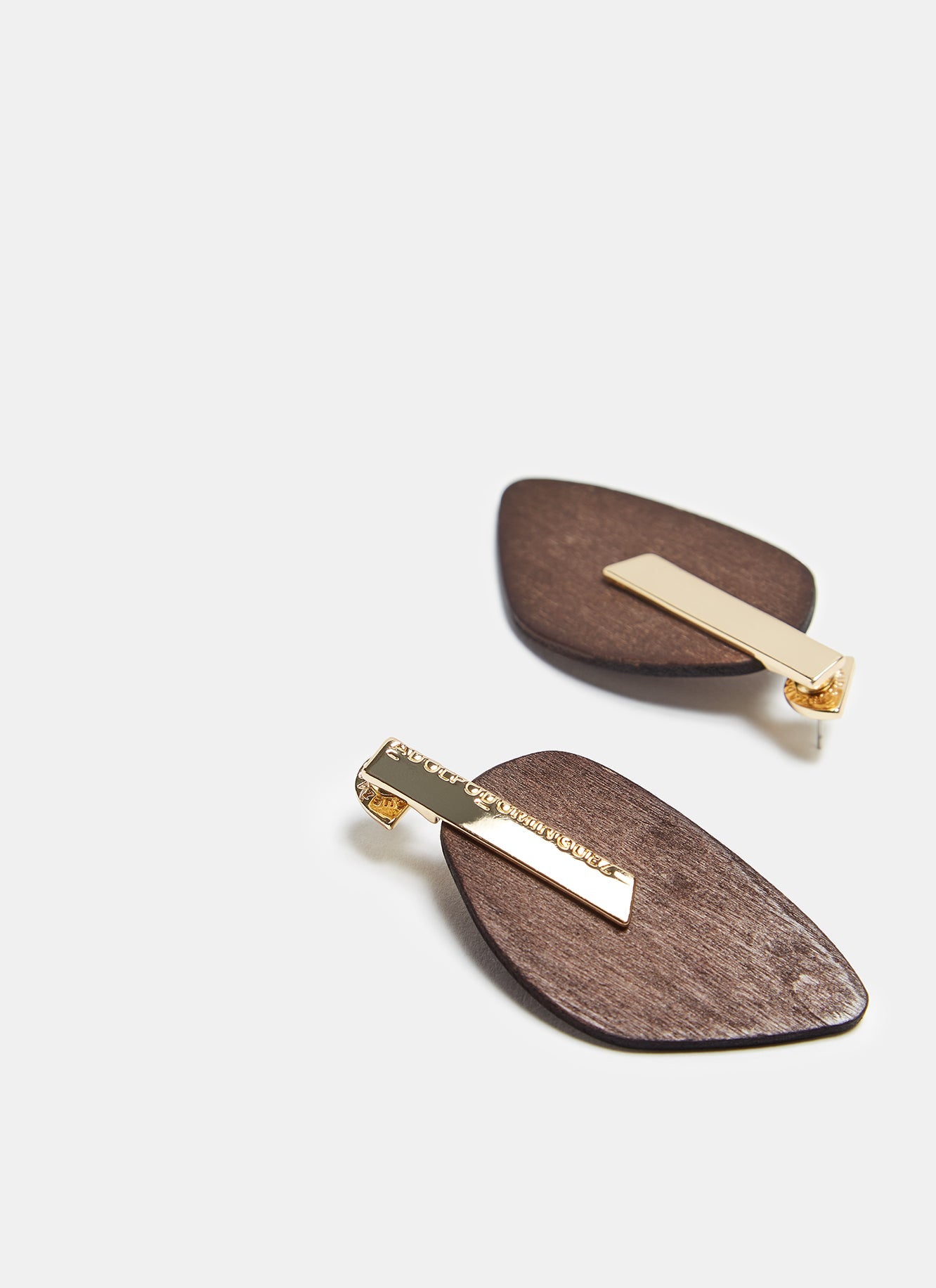 Gold Long Earrings With Wooden Shape