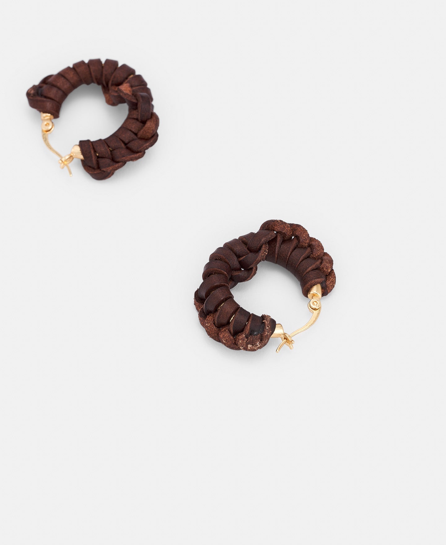 Brown Braided Leather Hoop Earring