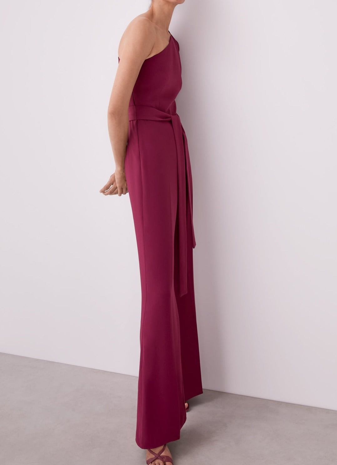 Red Bougainvillea Asymmetric Jumpsuit With Overlayer