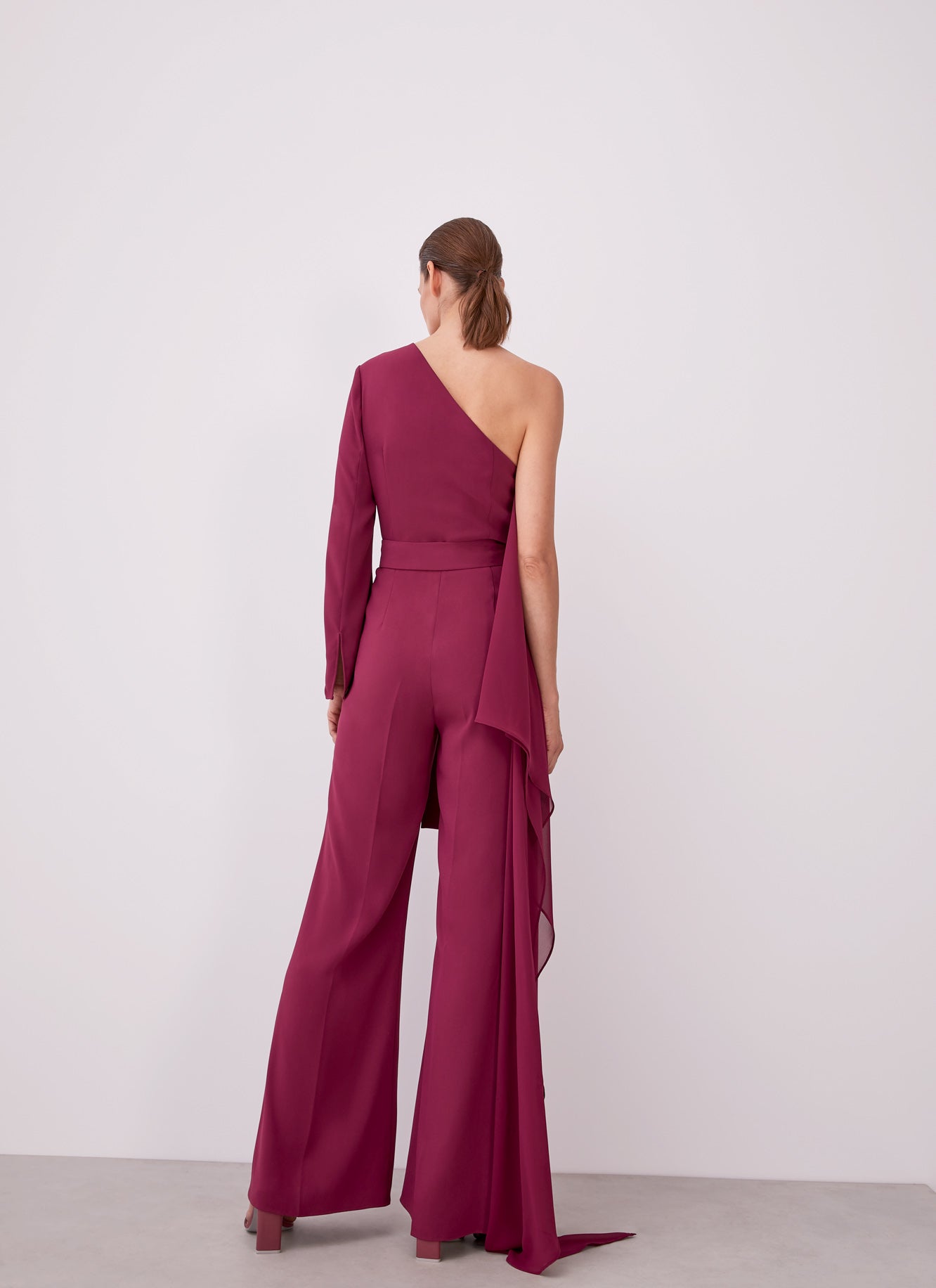 Red Bougainvillea Asymmetric Jumpsuit With Overlayer