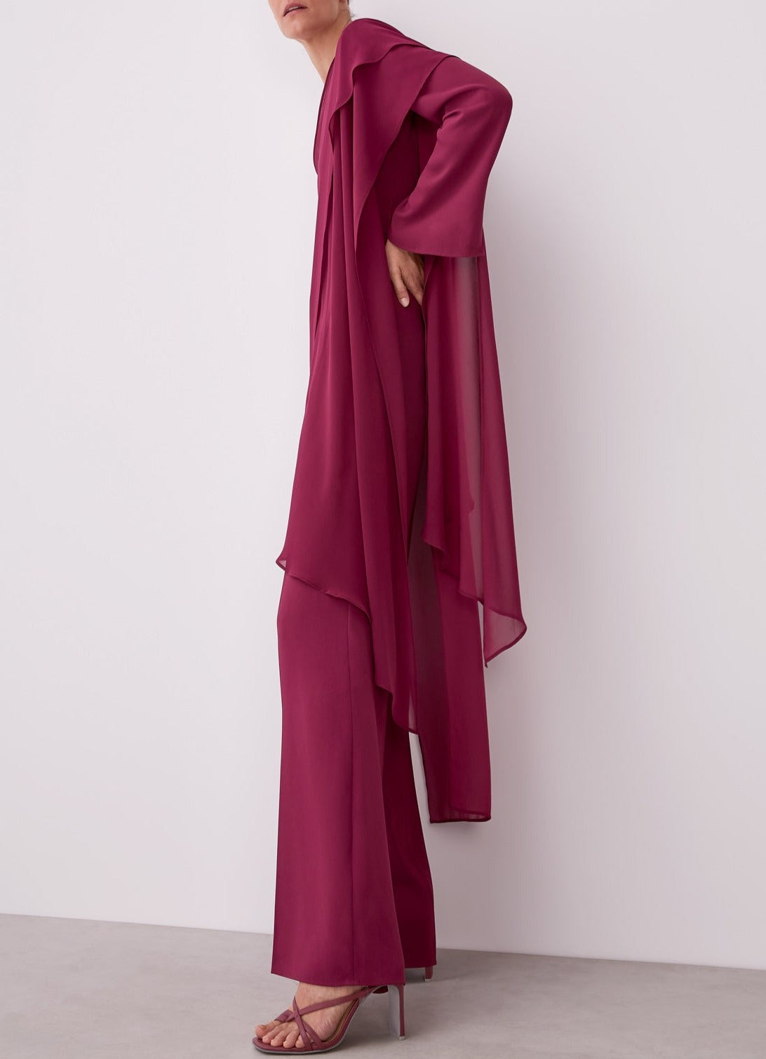Red Bougainvillea Asymmetric Jumpsuit With Overlayer