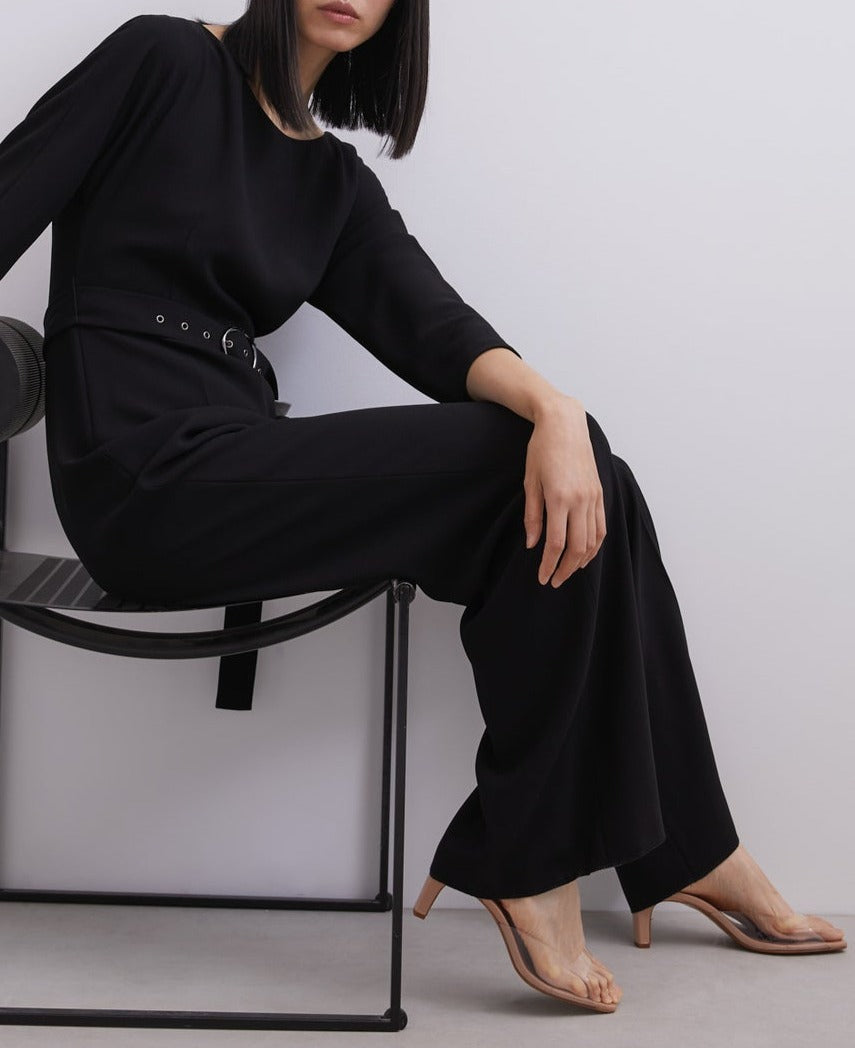 Black Straight Jumpsuit With Bateau Neckline