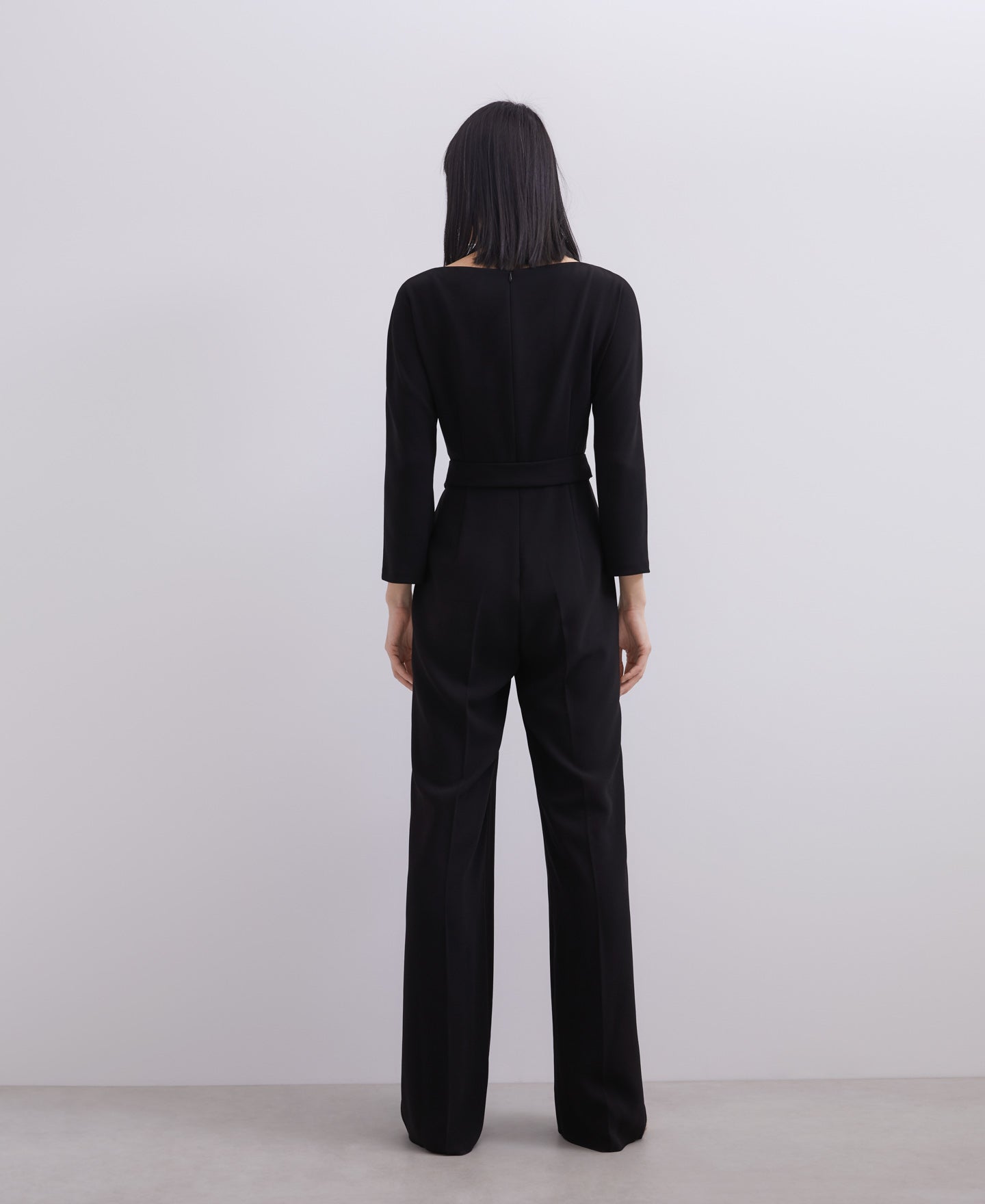 Black Straight Jumpsuit With Bateau Neckline
