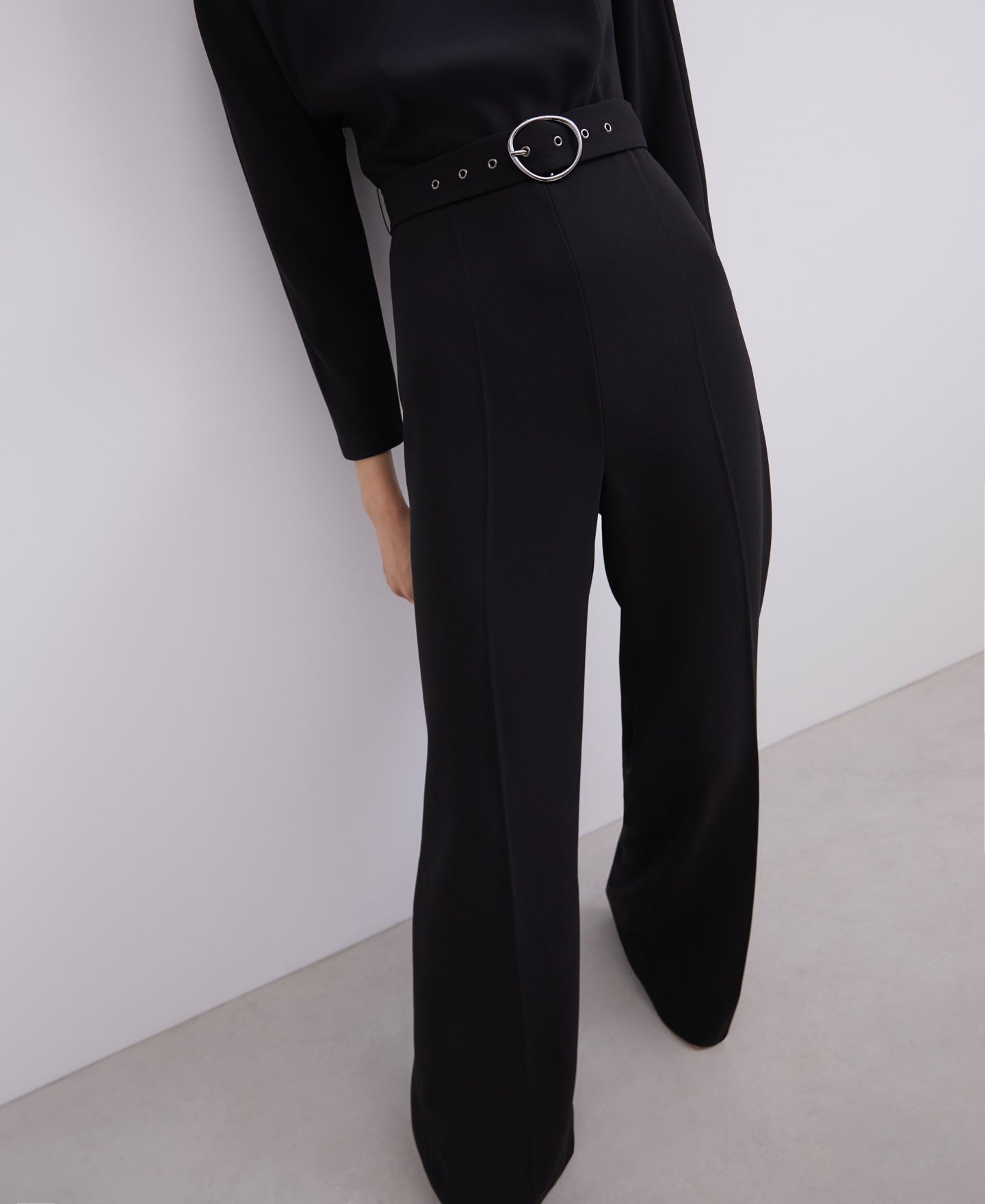 Black Straight Jumpsuit With Bateau Neckline