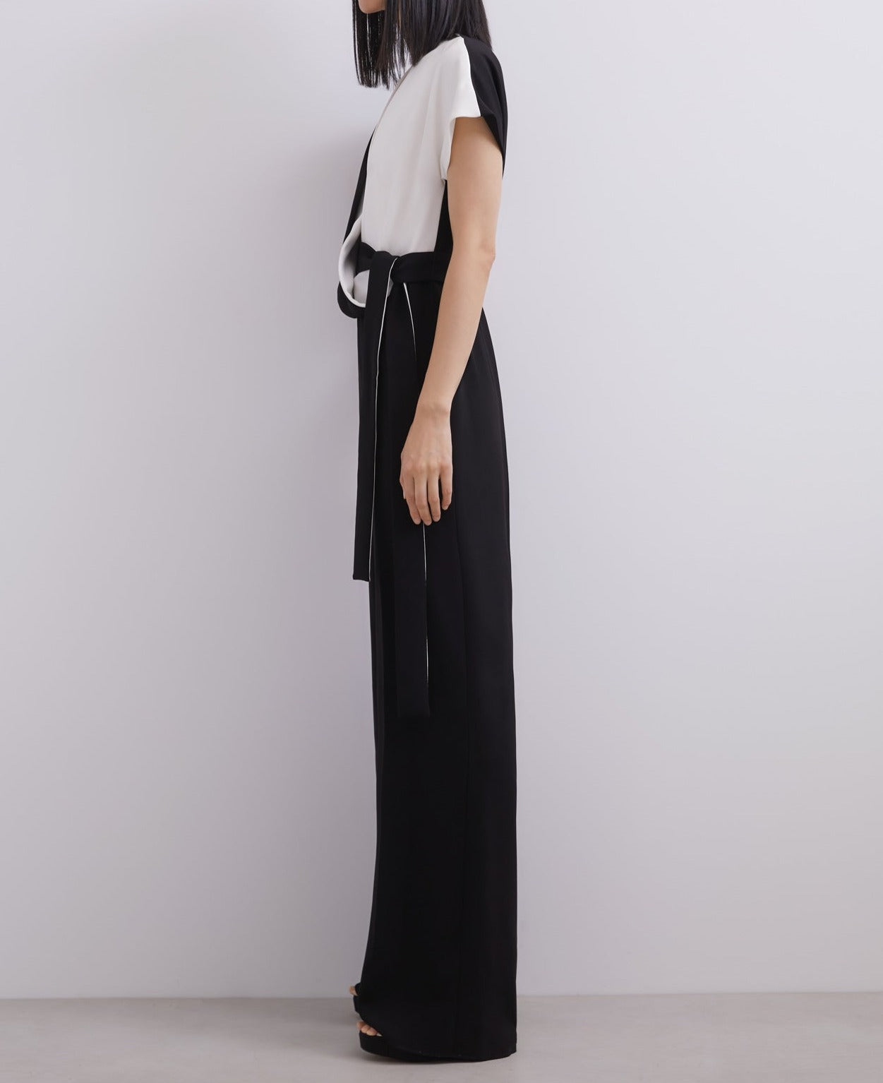 Black/White Straight Bicolour Jumpsuit With Belt