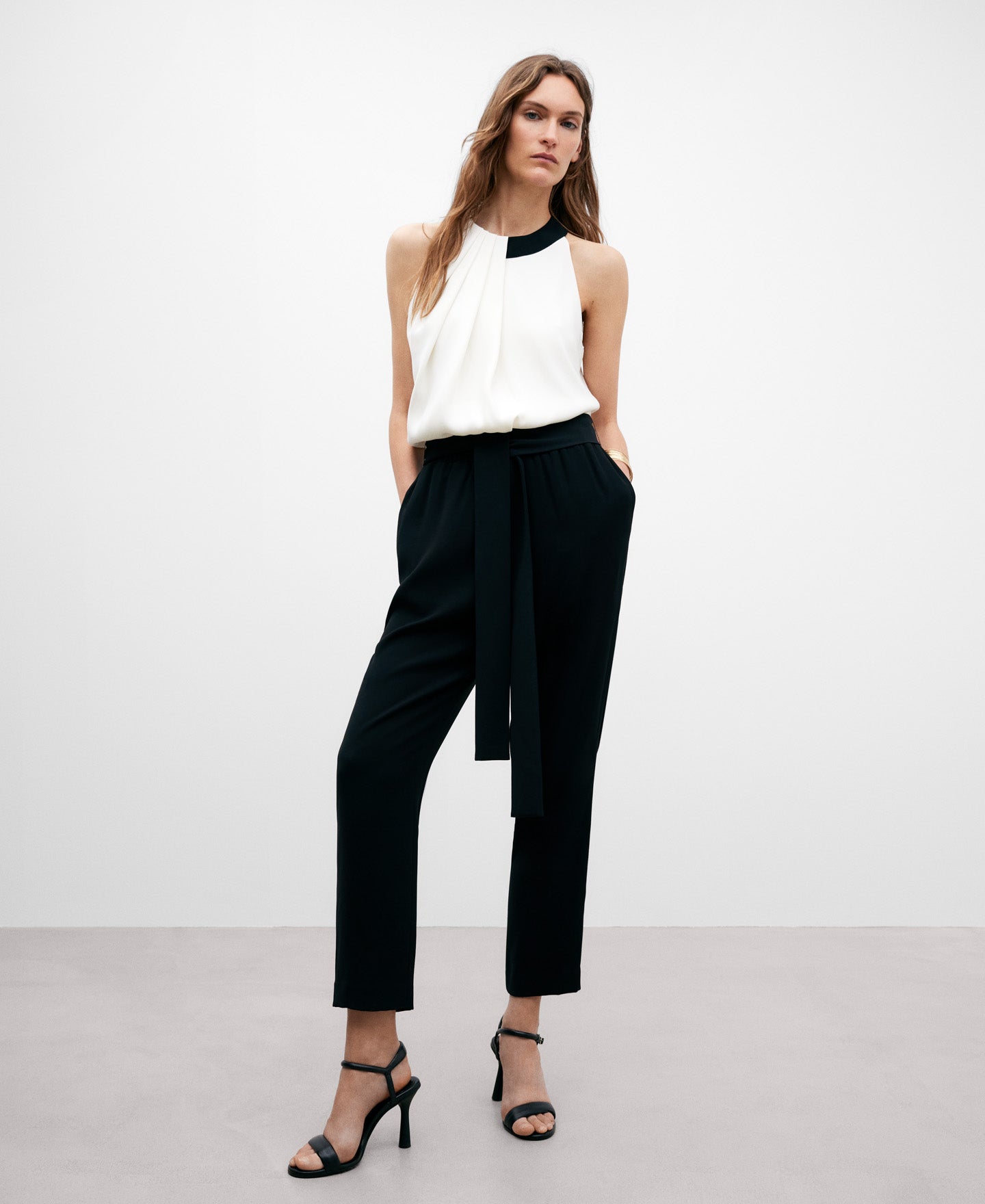Black and White Draped Jumpsuit