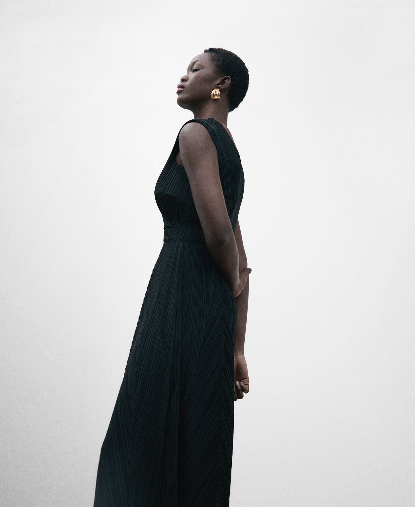 Black Crinkle Stitched Jumpsuit Woman