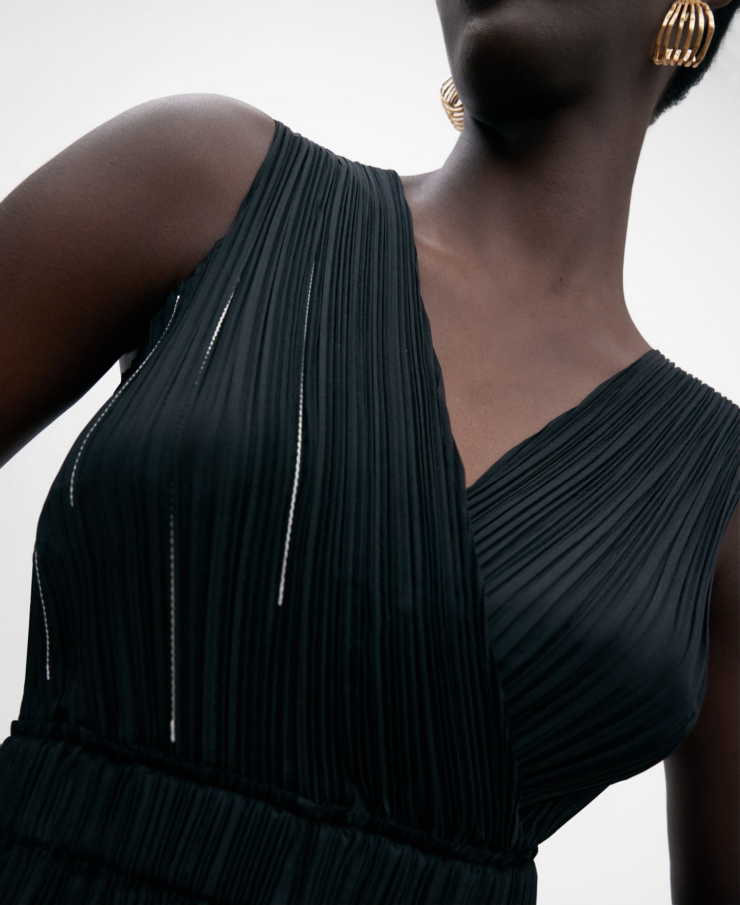 Black Crinkle Stitched Jumpsuit Woman