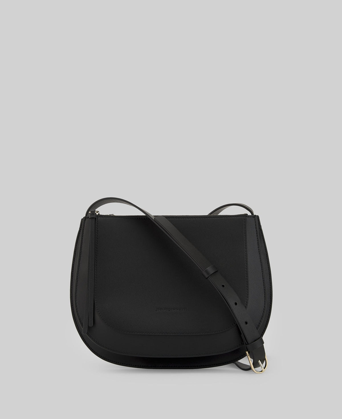 Leather double gusset shoulder bag woman in black