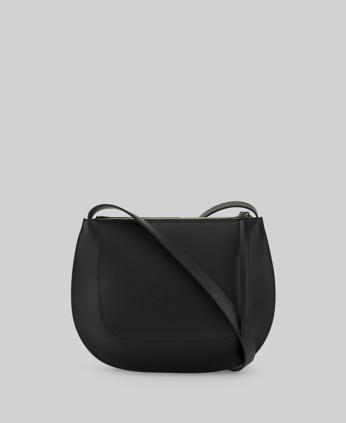 Leather double gusset shoulder bag woman in black