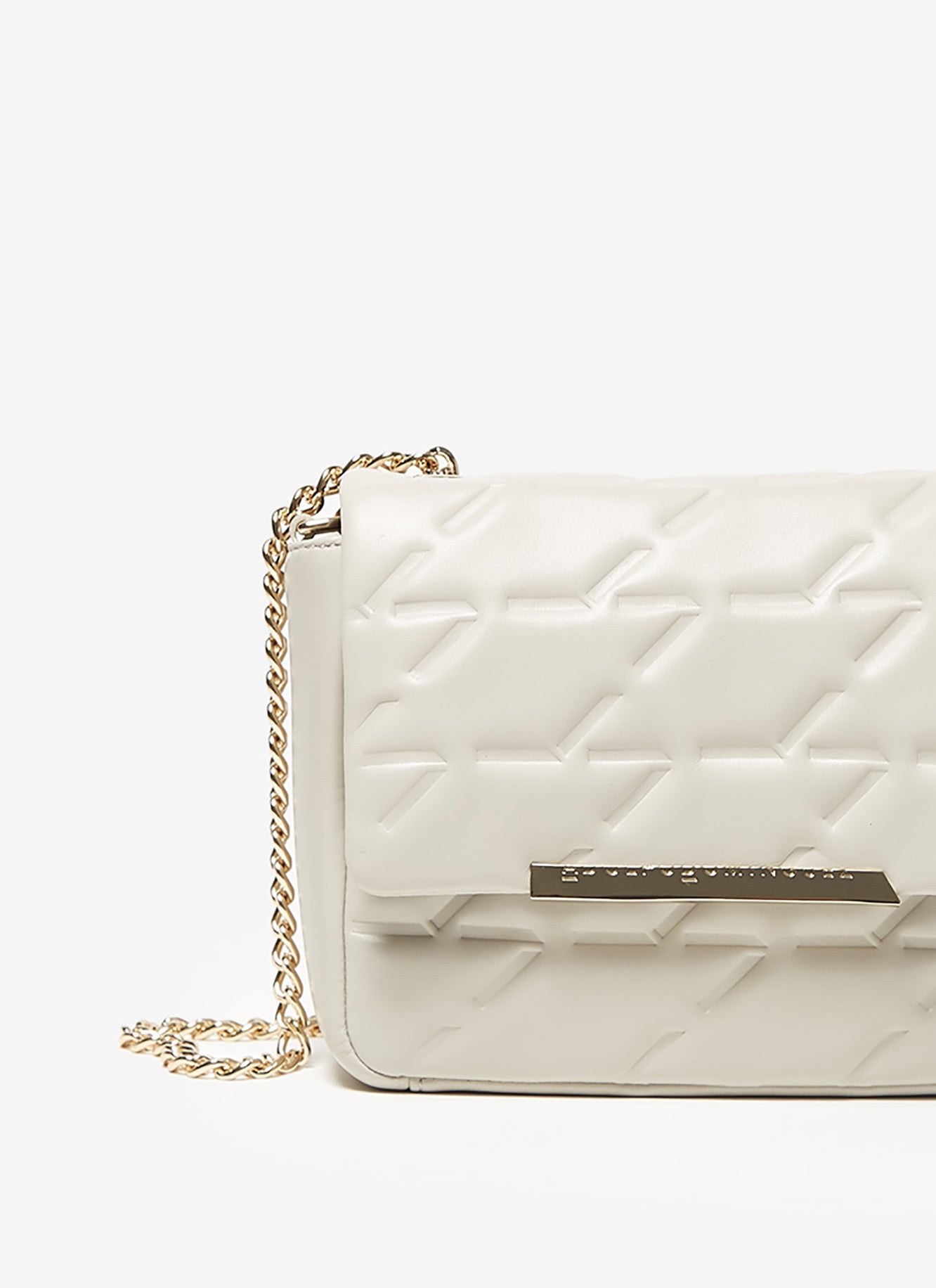 Light Grey Quilted Leather Flapped Bag