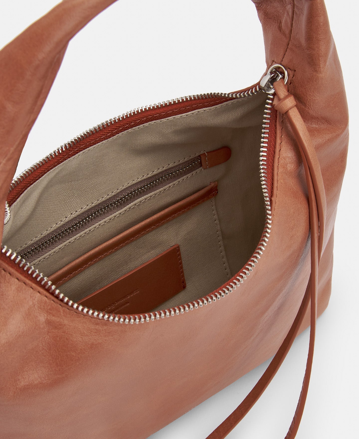 Terracotta Leather Hobo Bag With Turned Handle